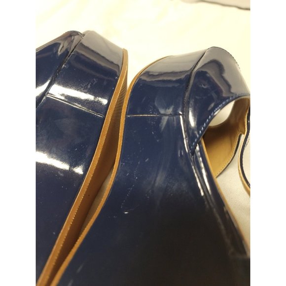 Dee Keller Blue Patent Leather Wedge Platform Ankle Strap Sandals Size 37.5 - Picture 7 of 9